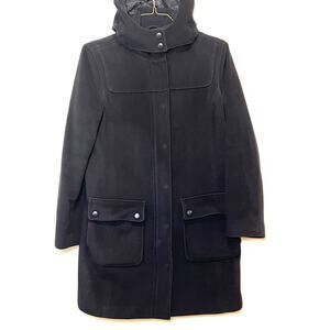 Vintage LL Bean Lambs Wool Jacket Trench Hooded Warm Lined Womans Size L